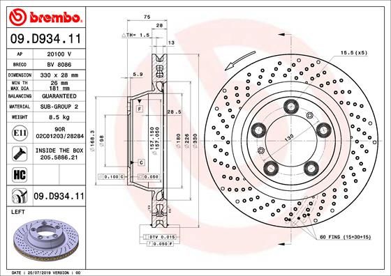 BREMBO Тормозной диск 09.D934.11