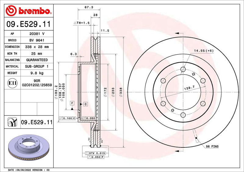 BREMBO Bremžu diski 09.E529.11