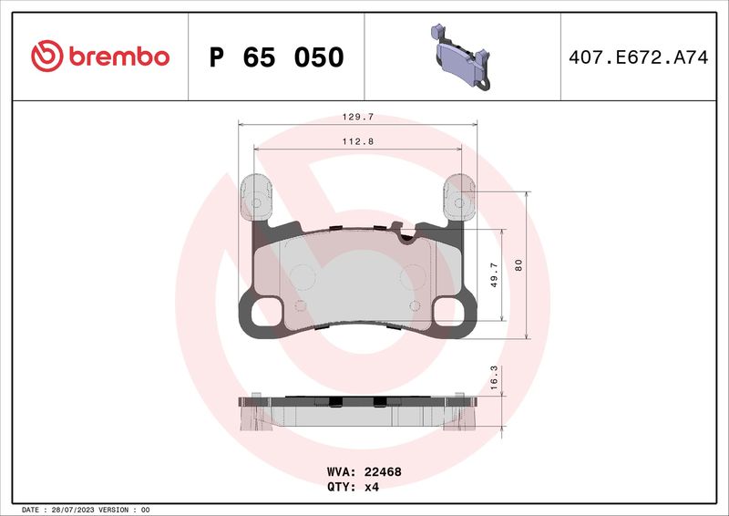 BREMBO Bremžu uzliku kompl., Disku bremzes P 65 050