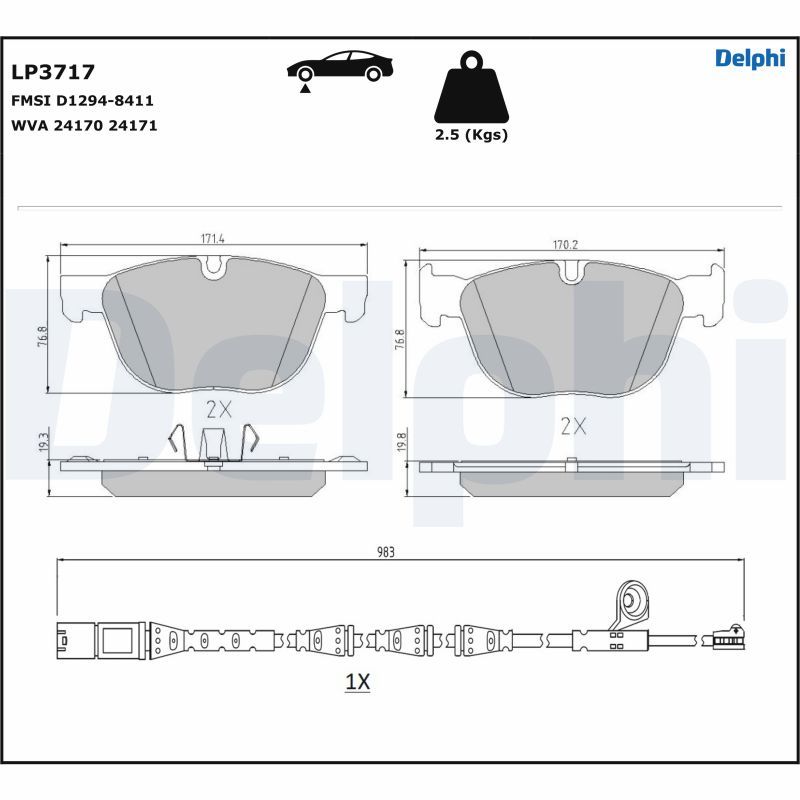 DELPHI Bremžu uzliku kompl., Disku bremzes LP3717