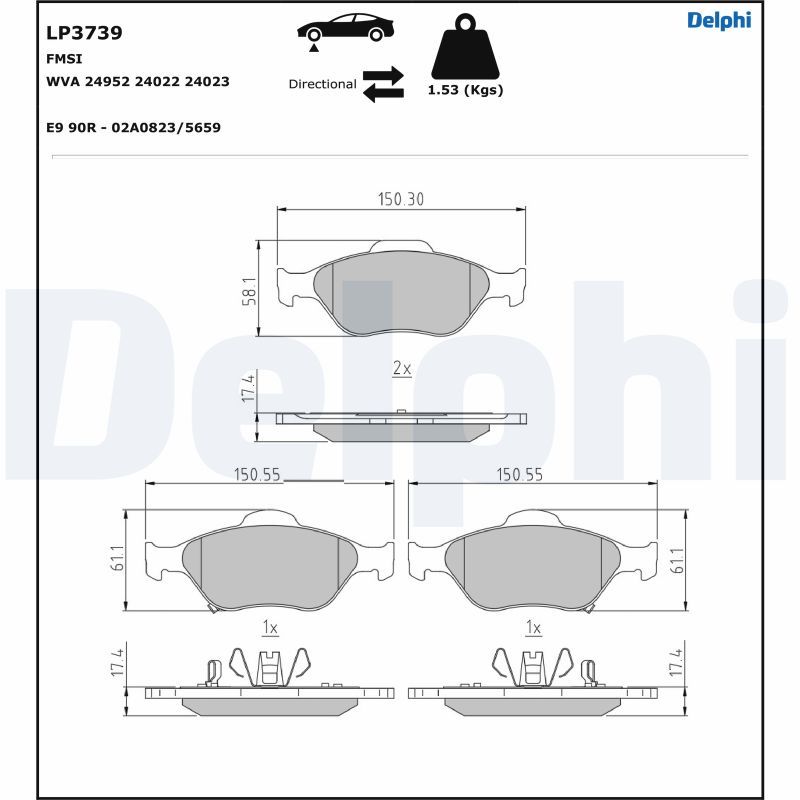 DELPHI Bremžu uzliku kompl., Disku bremzes LP3739