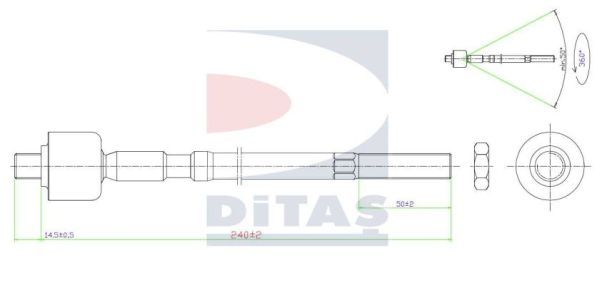 DITAS Aksiālais šarnīrs, Stūres šķērsstiepnis A2-5387