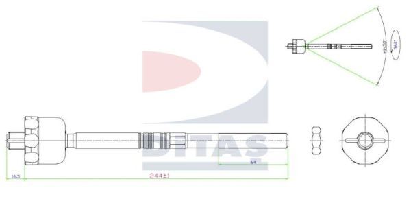 DITAS Aksiālais šarnīrs, Stūres šķērsstiepnis A2-5411