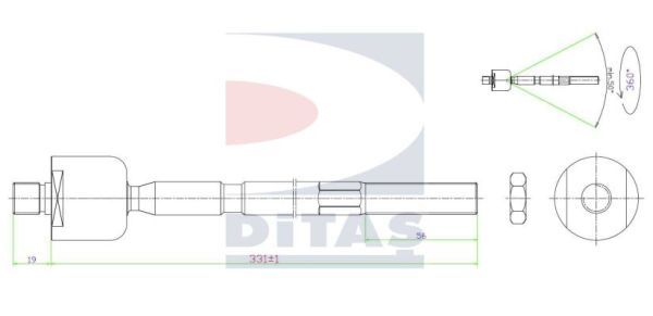 DITAS Aksiālais šarnīrs, Stūres šķērsstiepnis A2-5624