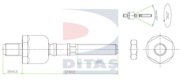 DITAS Aksiālais šarnīrs, Stūres šķērsstiepnis A2-5661