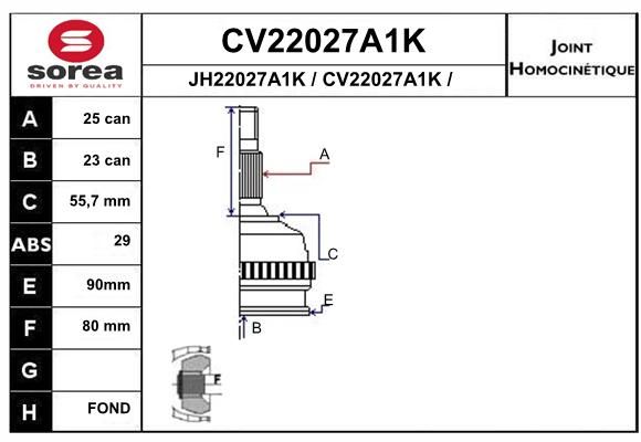 EAI Шарнирный комплект, приводной вал CV22027A1K