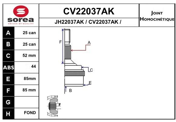 EAI Шарнирный комплект, приводной вал CV22037AK