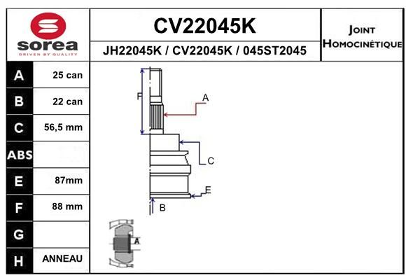 EAI Šarnīru komplekts, Piedziņas vārpsta CV22045K