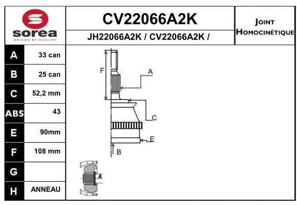 EAI Šarnīru komplekts, Piedziņas vārpsta CV22066A2K