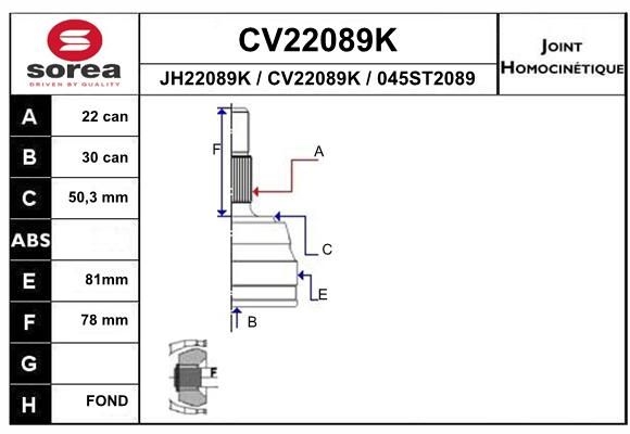 EAI Шарнирный комплект, приводной вал CV22089K