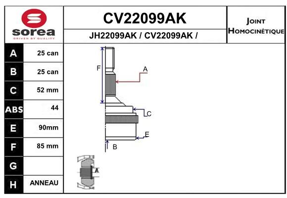 EAI Šarnīru komplekts, Piedziņas vārpsta CV22099AK