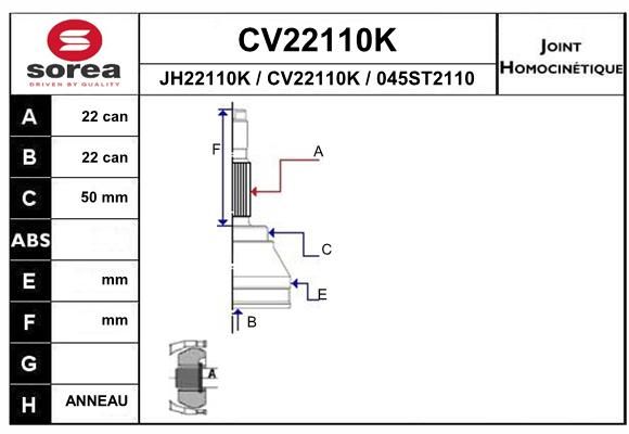 EAI Šarnīru komplekts, Piedziņas vārpsta CV22110K