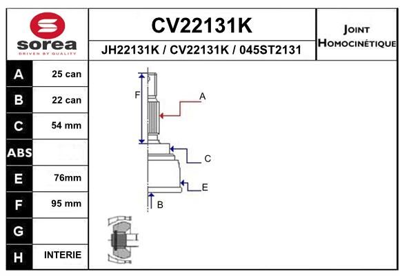 EAI Šarnīru komplekts, Piedziņas vārpsta CV22131K