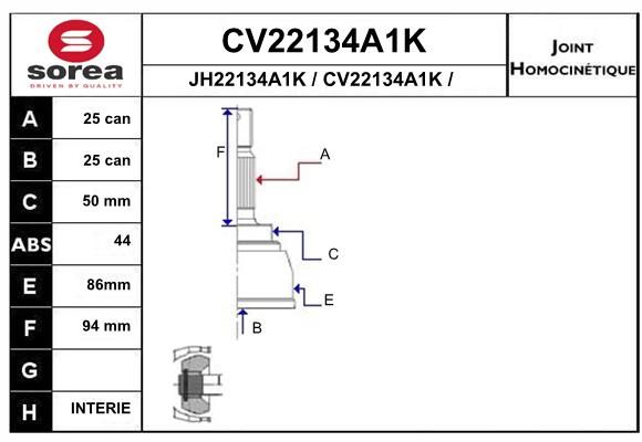 EAI Šarnīru komplekts, Piedziņas vārpsta CV22134A1K