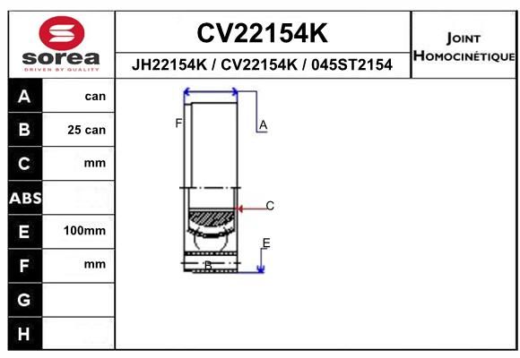 EAI Шарнирный комплект, приводной вал CV22154K