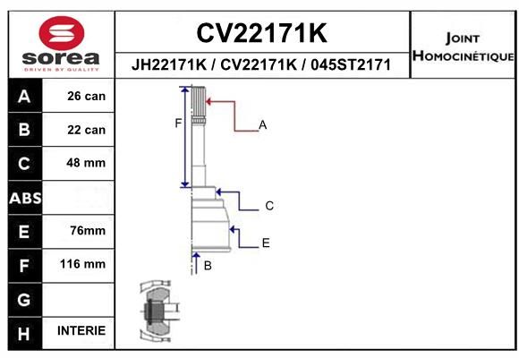 EAI Šarnīru komplekts, Piedziņas vārpsta CV22171K