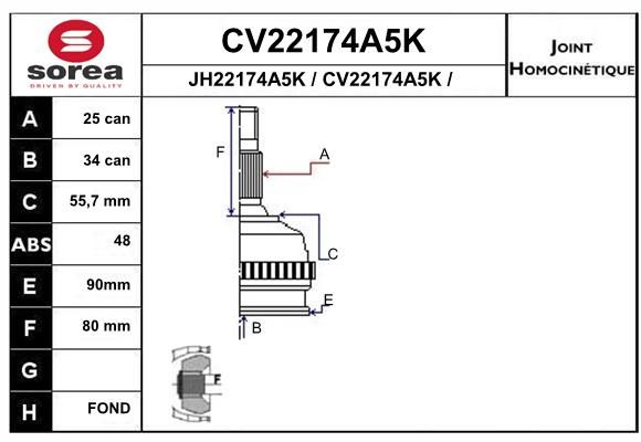 EAI Шарнирный комплект, приводной вал CV22174A5K