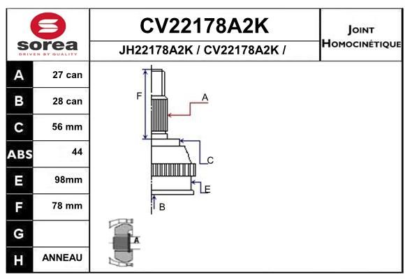 EAI Šarnīru komplekts, Piedziņas vārpsta CV22178A2K