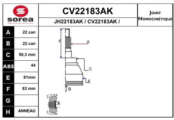 EAI Шарнирный комплект, приводной вал CV22183AK