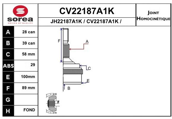 EAI Шарнирный комплект, приводной вал CV22187A1K