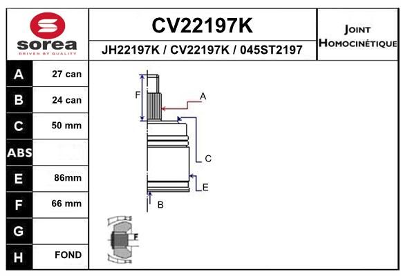 EAI Шарнирный комплект, приводной вал CV22197K