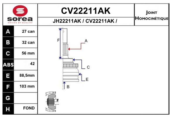 EAI Шарнирный комплект, приводной вал CV22211AK