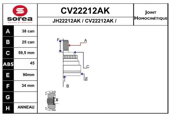 EAI Шарнирный комплект, приводной вал CV22212AK