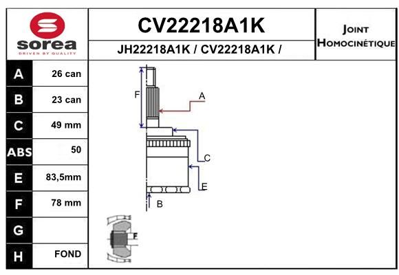 EAI Šarnīru komplekts, Piedziņas vārpsta CV22218A1K