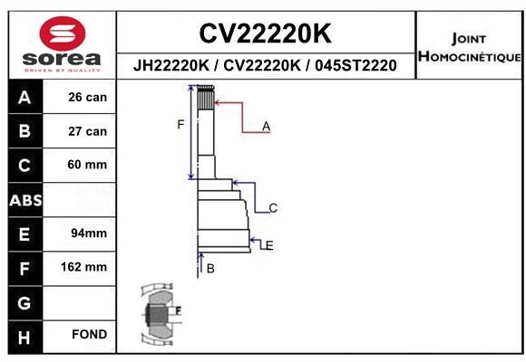 EAI Šarnīru komplekts, Piedziņas vārpsta CV22220K