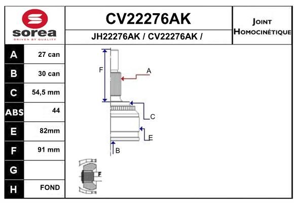 EAI Šarnīru komplekts, Piedziņas vārpsta CV22276AK