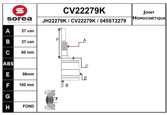 EAI Šarnīru komplekts, Piedziņas vārpsta CV22279K