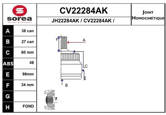 EAI Шарнирный комплект, приводной вал CV22284AK