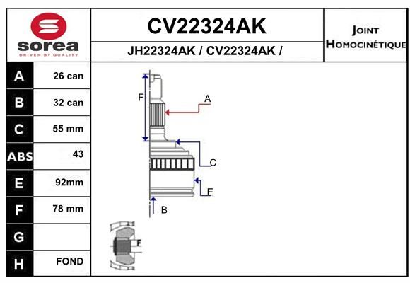 EAI Šarnīru komplekts, Piedziņas vārpsta CV22324AK