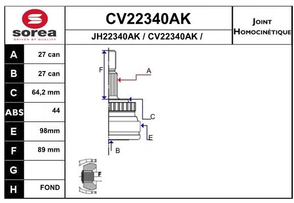 EAI Šarnīru komplekts, Piedziņas vārpsta CV22340AK