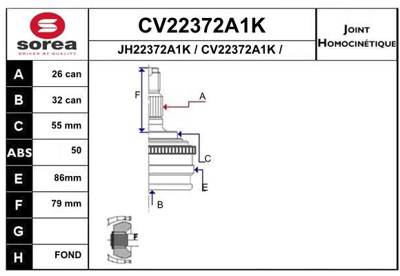 EAI Šarnīru komplekts, Piedziņas vārpsta CV22372A1K