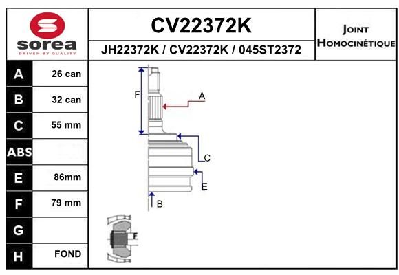 EAI Šarnīru komplekts, Piedziņas vārpsta CV22372K