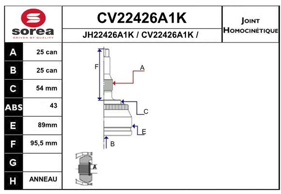 EAI Šarnīru komplekts, Piedziņas vārpsta CV22426A1K