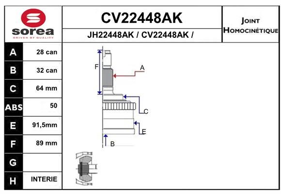 EAI Шарнирный комплект, приводной вал CV22448AK