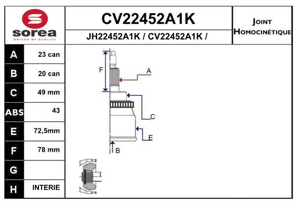 EAI Šarnīru komplekts, Piedziņas vārpsta CV22452A1K