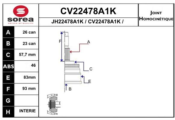 EAI Šarnīru komplekts, Piedziņas vārpsta CV22478A1K