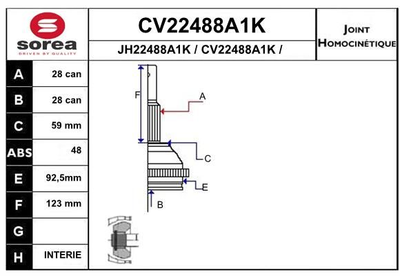 EAI Šarnīru komplekts, Piedziņas vārpsta CV22488A1K