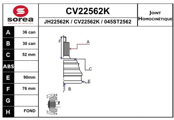 EAI Шарнирный комплект, приводной вал CV22562K