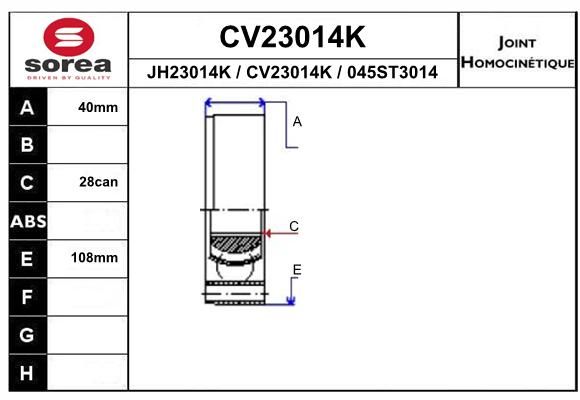 EAI Šarnīru komplekts, Piedziņas vārpsta CV23014K