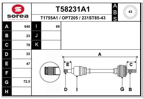 EAI Piedziņas vārpsta T58231A1