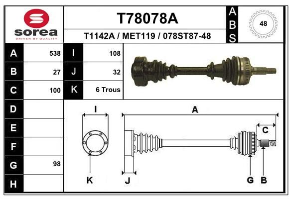 EAI Piedziņas vārpsta T78078A