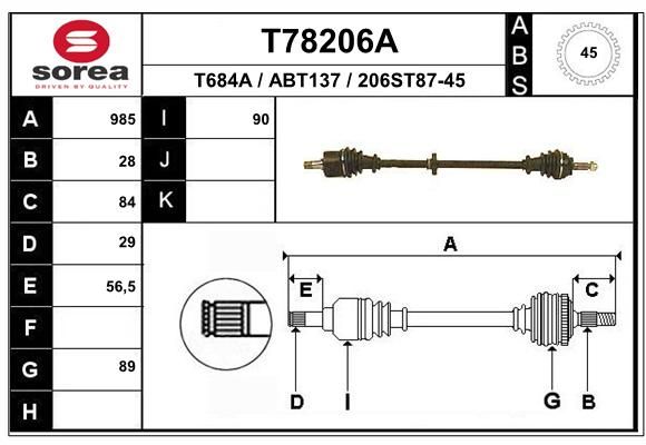 EAI Приводной вал T78206A