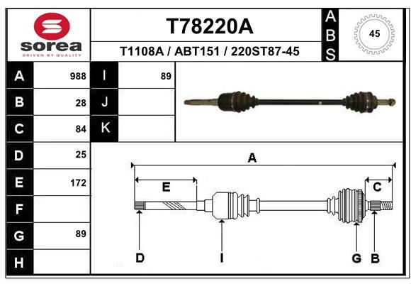 EAI Piedziņas vārpsta T78220A