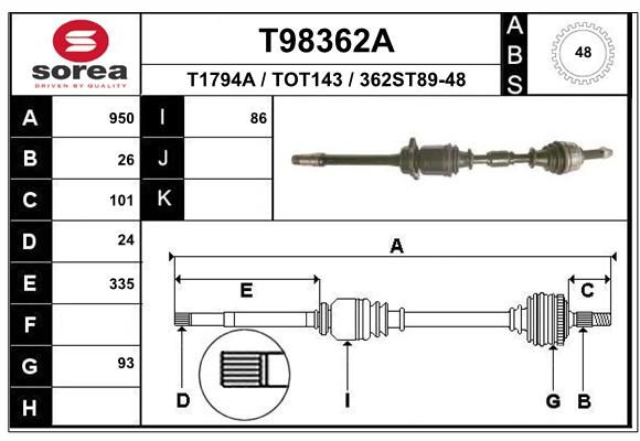 EAI Piedziņas vārpsta T98362A