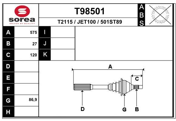 EAI Piedziņas vārpsta T98501