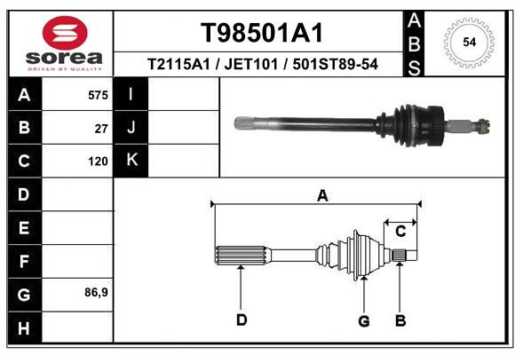 EAI Piedziņas vārpsta T98501A1